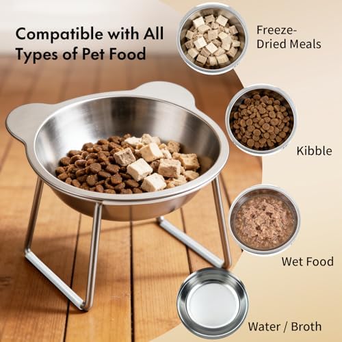 2 Pcs Elevated Cat Bowls with 15° Tilt, Whisker Friendly Raised Cat Food & Water Dishes with Silent Silicone Strip - Anti-Vomiting Small Dog Bowls, 304 Stainless Steel, Spine Friendly, Dishwasher Safe - Image 4