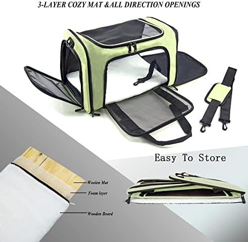 Soft Sided Carrier for Small Medium Cats Dogs,TSA Airline Approved Collapsible Travel Pet Carrier Medium Green - Image 5
