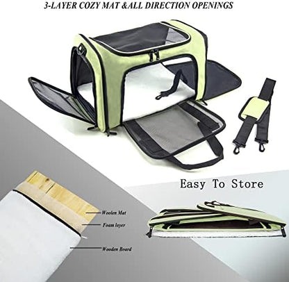 Soft Sided Carrier for Small Medium Cats Dogs,TSA Airline Approved Collapsible Travel Pet Carrier Medium Green - Image 5