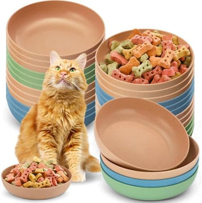 Tioncy 24 Pcs Cat Food Bowl 5.5'' Fatigue Relief Shallow Cat Food Dish Wide and Small Pet Wet Plate Wide Stray Wet Feeding Bowl for Ferrets Feral Short Legged Kitten, Wheat Straw(Three Color,Classic) by Tioncy