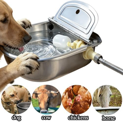 Automatic Water Dispenser for Dog Water Bowl Dispenser Large Size Stainless-Steel Waterer Feeder Self Filling Water Trough for Poultry and Livestock (Metallic Gray, Large) - Image 2