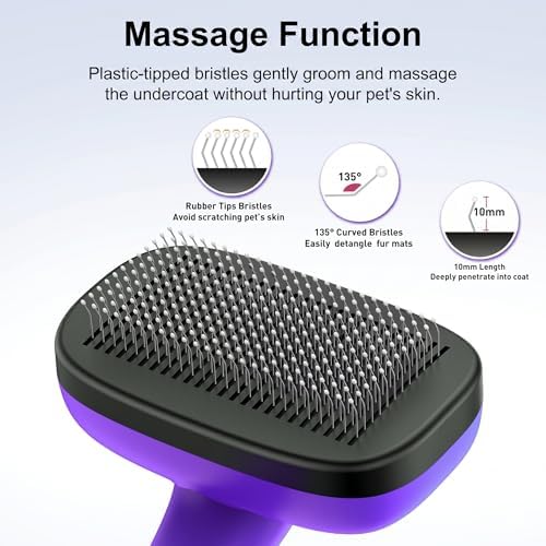 Self Cleaning Slicker Brush for Dog and Cat Shedding, Purple - Image 2