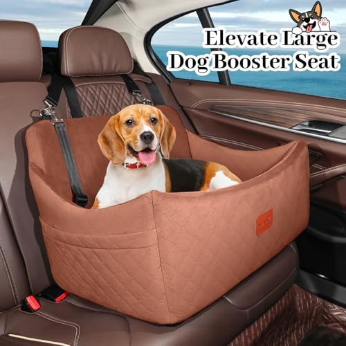 Wooaidagg Dog Car Seat for Medium & Large Dogs Up to 55lbs, Memory Foam Cushion, Washable Cover, Safety Straps & Non-Slip Base (Brown, Large) - Image 4