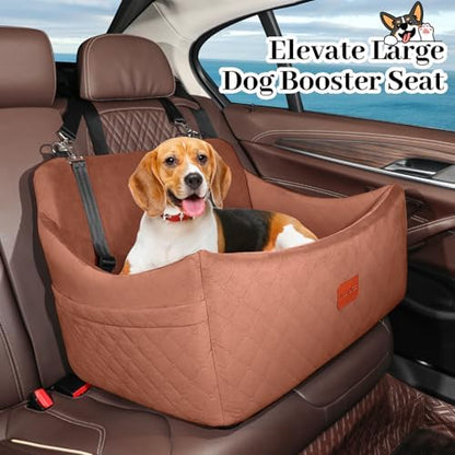 Wooaidagg Dog Car Seat for Medium & Large Dogs Up to 55lbs, Memory Foam Cushion, Washable Cover, Safety Straps & Non-Slip Base (Brown, Large) - Image 4