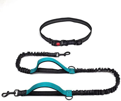 Hands Free Dog Running Leash, Pet Leash Outdoor Running Reflective with Adjustable Waist Belt, Near Far Double Handle, Dog Chain Leash for Walking, Jogging and Running (Green)