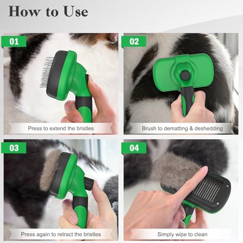 Swihauk Self Cleaning Slicker Brush - Skin Friendly Deshedding Grooming Tool for Dogs & Cats, Suitable for Shedding & Haired Pets, with Pet Supplies Accessories, Green - Image 7