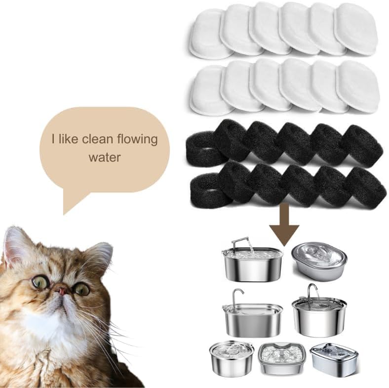 Cat Water Fountain Filters,12 Filters with 12 Sponges- Replacement Filters for Stainless Steel Cat Water Fountain PLWF003 & PLWF006 - Image 3