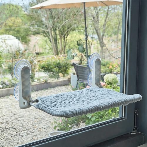 AIWIKIDE Cat Window Perch, Easy Install Bracket, Portable Wall Hammock for Indoor Cat, Light Blue - Image 2