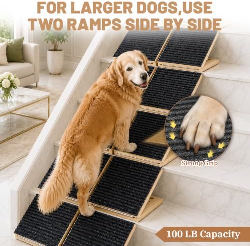 1 Pack Wooden Dog Ramp for Stairs with 8 Anti-Slip Pads（Black） - Image 6