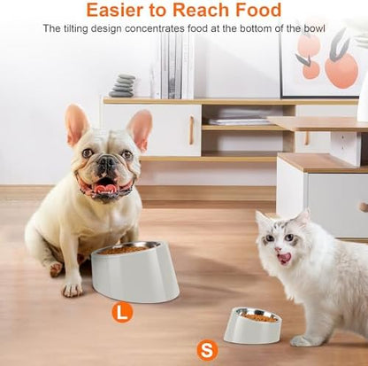 Tilted Dog Bowl Non-Slip & Non-Spill Pet Feeder with Elevated Detachable Melamine Stand, Easy to Get Food Dog Dish, S/100ml Gray - Image 5
