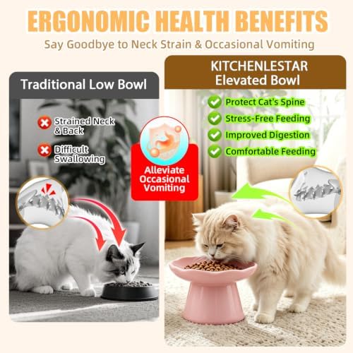 6" Elevated Cat Bowls,Ceramic cat Food Bowl, Pink, 1-Pack - Image 3