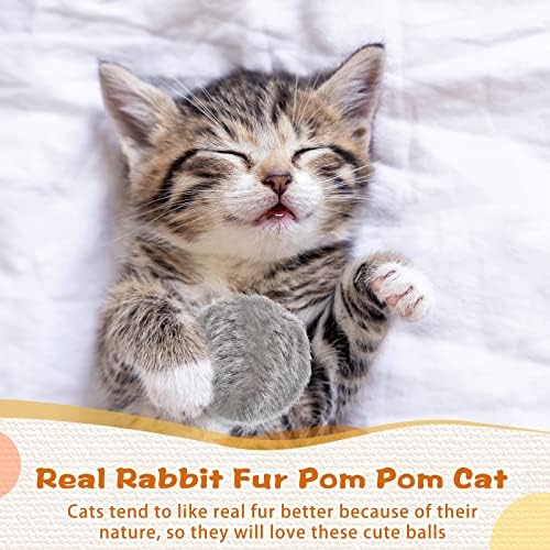 LEIFIDE 12 Pcs Real Rabbit Fur Ball Poms Cat Toys, Gray, Coffee, White - Image 4