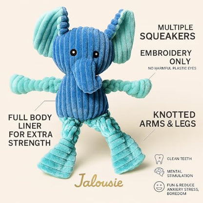 Jalousie Plush Toys Assortment Value Bundle Puppy Pet Mutt Squeak Toy for Medium Large Dogs (5 Pack Knotted) - Image 2