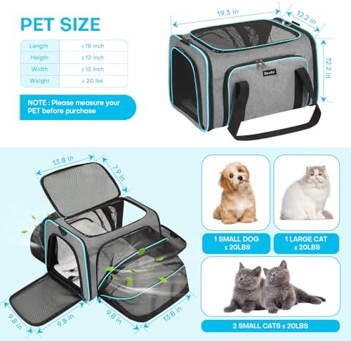 Pet Carrier, Large Soft Sided Expandable Travel Carrier with Steel Frame, Anti-Scratch Mesh, Removable Fleece Pad and Pockets for Cats, Dogs and Small Animals up to 15 lbs (Gray, 5 Sides Expandable) - Image 7