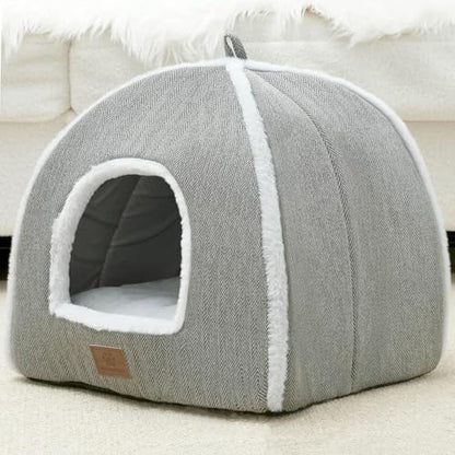 Cat Beds for Indoor Cats-Cat Bed Cave House Tent for Kittens and Small Pets with Washable Cushioned,Soft and Warm Indoor House, Grey, 15 inches - Image 2