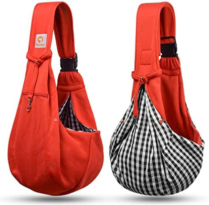 Tomkas Small Dog Cat Sling Carrier Puppy Purse Travel Wrap Soft Crossbody Pet Bag (Red, M - Zip Pocket & Adjust Strap) - Image 6