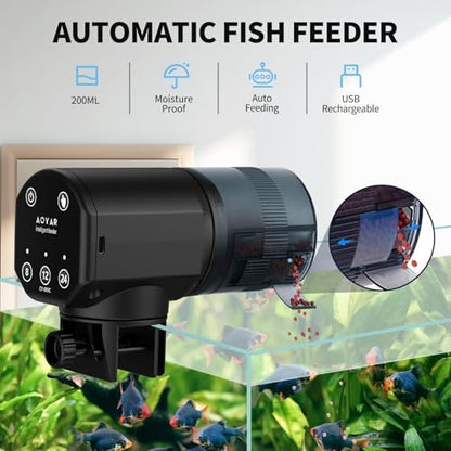 Automatic Fish Feeder for Aquarium: Rechargeable Fish Feeder Dispenser,Moisture-Proof & 200ML Large Capacity Betta Turtle Vacation Feeder,Auto Fish Food Dispenser Timer for Weekends/Business - Image 2