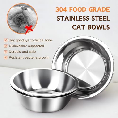 Bamboo Elevated Cat Bowls, 3 Stainless Steel Raised Cat Bowl with Stand, 15°Tilted Cat Feeding Station, Cat Food and Water Bowl Set for Small Cats, Anti Vomitting, Whisker Fatigue (Natural) - Image 6