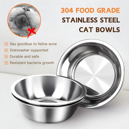 Bamboo Elevated Cat Bowls, 3 Stainless Steel Raised Cat Bowl with Stand, 15°Tilted Cat Feeding Station, Cat Food and Water Bowl Set for Small Cats, Anti Vomitting, Whisker Fatigue (Natural) - Image 6