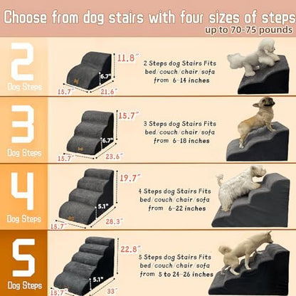 5-Step Dog Stairs for 23 Inch High Beds & 20-30 Inch Couch Bed, Non-Slip Balanced Indoor Pet Ramp Stairs for Small Old Large Dogs Cats to Get on Bed 30D - Image 4