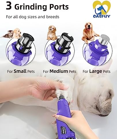 Casfuy Dog Nail Grinder Quiet - (45db) 6-Speed Pet Nail Grinder with 2 LED Lights for Large Medium Small Puppy Dogs/Cats, Professional 3 Ports Rechargeable Electric Dog Nail Trimmer with Dust Cap - Image 3