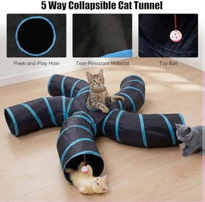 Bemodst Cat Tunnel for Indoor Cats, 5 Way Cat Tubes and Tunnels Collapsible S-Shape Small Animal Tubes Kitty Tunnels Interactive Maze Cat Toy for Kitten Rabbit Ferret - 5 Way - Image 4