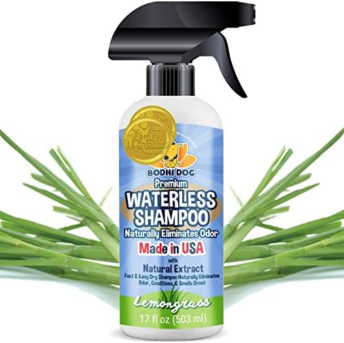 Bodhi Dog Waterless Shampoo for Dogs & Cats - Natural Dry Shampoo, Neutralizes Odor, No Rinse Needed, Safe for All Breeds - Made in USA - Lemongrass Scent (17 Fl Oz) by BodhiDog