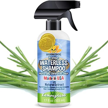 Bodhi Dog Waterless Shampoo for Dogs & Cats - Natural Dry Shampoo, Neutralizes Odor, No Rinse Needed, Safe for All Breeds - Made in USA - Lemongrass Scent (17 Fl Oz) by BodhiDog