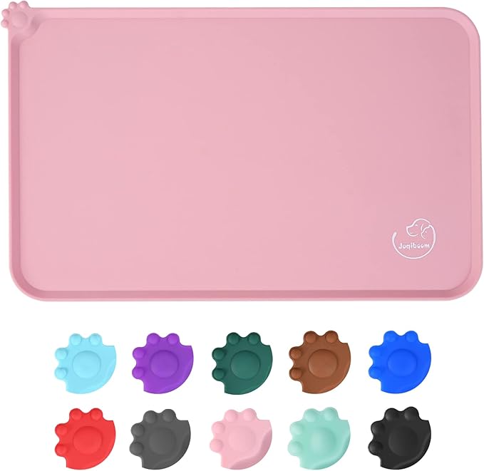 Silicone Waterproof Dog Cat Pet Feeding Mats, Non Slip, Easy Clean Pet Dog Cat Bowl Mats Placemat (28" x 24") Pink
