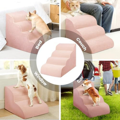 Dog Stairs for Small Dogs, High Density Foam Dog Steps, Extra Wide Non-Slip Pet Ramp for High Beds Or Couch, Soft Doggie Ladder for Dogs Injured, Older Pets, Small Cats, 4 Steps, Pink - Image 6