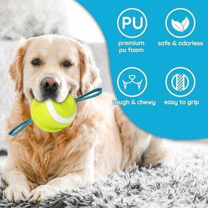 LECHONG Dog Balls with Straps for Tugging 2 Pcs, Interactive Dog Toys, Puppy Toys to Keep Them Busy, High Bouncy Balls for Dogs, Tennis Ball Base Ball Toys - Image 3