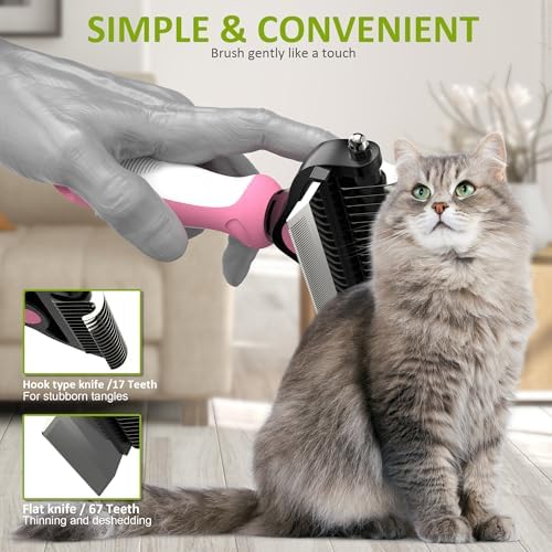 Spring Blossoms-2 in 1 Professional Grooming Rake for Cats & Dogs-Dematting Comb for Easy Mats & Tangles Removing,Pet Brush Safe No More Nasty Shedding and Flying Hair (Purple) - Image 6