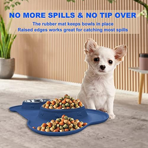 AsFrost Dog Food Bowls Stainless Steel Dog Food and Water Bowl Set, Dog Bowls No Spill Non Slip Silicone Mat, Dog Dishes for Small Medium Size Dogs Cat Puppy Pet Food Feeding Bowls, Blue, 12oz - Image 5