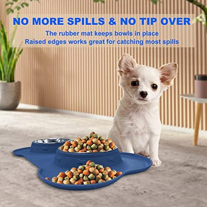 AsFrost Dog Food Bowls Stainless Steel Dog Food and Water Bowl Set, Dog Bowls No Spill Non Slip Silicone Mat, Dog Dishes for Small Medium Size Dogs Cat Puppy Pet Food Feeding Bowls, Blue, 12oz - Image 5