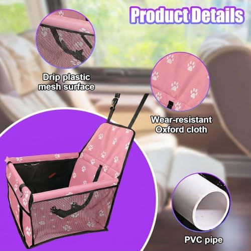 Pet Car Seat, Waterproof Oxford Dog Car Booster Seats, Pink Paw - Image 3