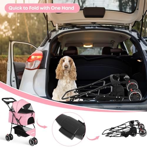 Pet Stroller,Dog Stroller for Small Medium Dogs Cats,3 Wheels,Pink - Image 4