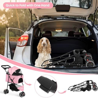 Pet Stroller,Dog Stroller for Small Medium Dogs Cats,3 Wheels,Pink - Image 4