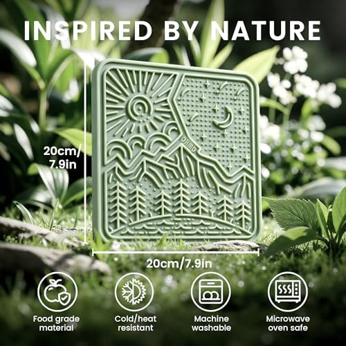 OHMO Lick Mat for Dogs and Cats Large(2 Pack) Nature Design Easy to Clean Pet Slow Feeder with Suction Cups, for Anxiety Relief and Boredom Reduction(Olive+Sage Green) - Image 2