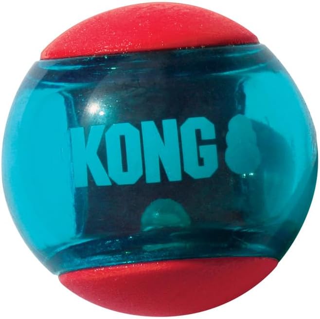 KONG Squeezz Action Ball Dog Toy – Durable Bouncy Ball with Built-in Squeaker – Great for Fetch & Chewers – Stimulates Play & Exercise (Red, Medium (6 Pack))