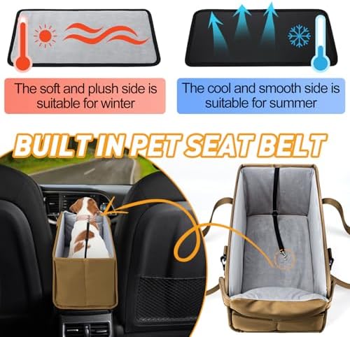 Portable Dog Car Seat for Small Dogs, Puppy Car Seat, Khaki - Image 6