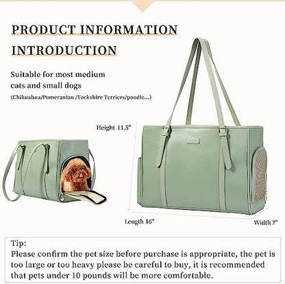 Lasaviin Fashion Dog Purse Pet Carrier Leather Bag for Small Dogs Cats Puppy, Portable Tote Bag Airline Approved Soft-Sided Carriers (Green) - Image 2