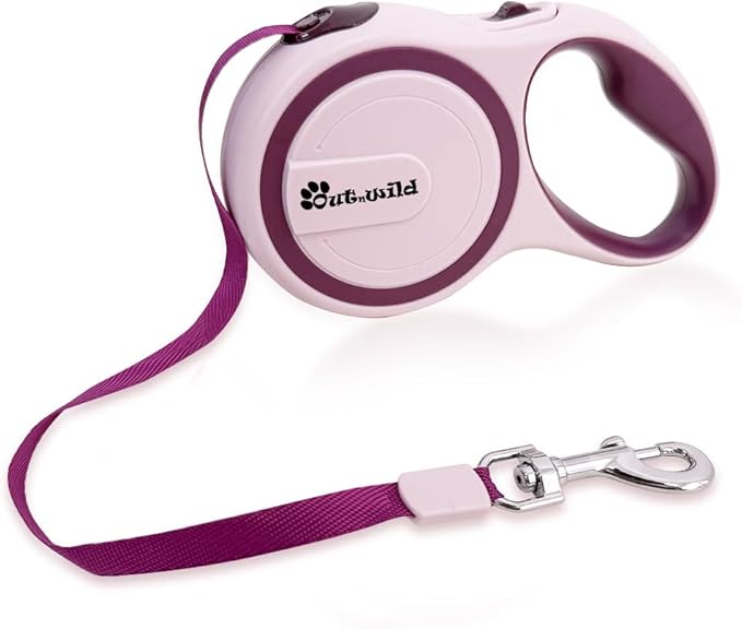 OUTnWILD Retractable Dog Leash - Retractable Dog Leash 16ft for Small/Medium Breeds/Pets Up to 44lbs. 360° Tangle Free Design with One Touch Quick-Lock Braking System&Anti-Slip Handle. (Pink, M)