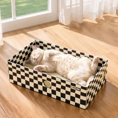 Conlun Cat Scratcher Box, Cardboard Pad, Bed for Indoor Cats, Plaid - Image 2