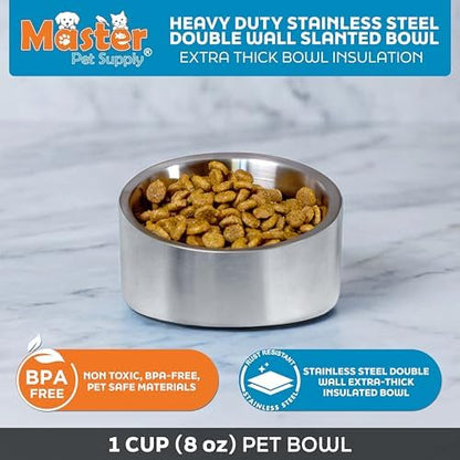 Master Pet Supply Stainless Steel Slanted Dog Cat Food Bowl 8 oz Stainless - Image 3