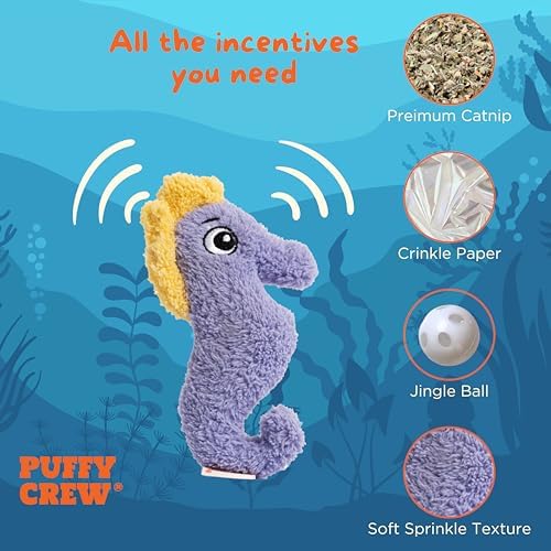 Interactive Catnip Cat Plush Toy, Ocean Theme, 5'', for All Breed Size Cats (Seahorse) - Image 2