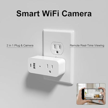 Wireless Plug 1080p Camera Smart Power Strip Support App Remote & Local Storage Suitable for Pet Monitor Built-in 32G Memory Card (No Audio)