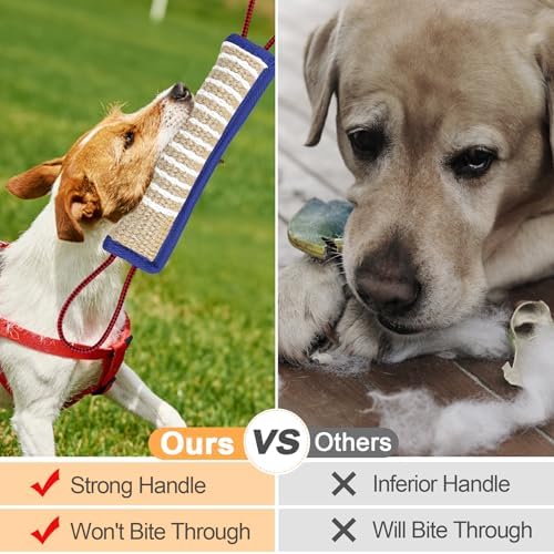 ToLanbbt Dog Tug Toy Bite Jute Pillow Pull Toy with 2 Strong Handles Perfect for Tug of War, Puppy Interactive Play, Tear Resistant Bite Training for Small Medium Large Dogs (Blue-Rhombic) - Image 5