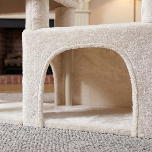 YUNIQUE Multi-Functional Cat Tree Tower, Big Cat Condo with Scratching Board, Rotating Toy & Deep Hammock, Luxury Perch Kitty Furniture for Indoor Cats (White) - Image 7