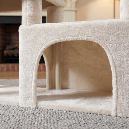 YUNIQUE Multi-Functional Cat Tree Tower, Big Cat Condo with Scratching Board, Rotating Toy & Deep Hammock, Luxury Perch Kitty Furniture for Indoor Cats (White) - Image 7