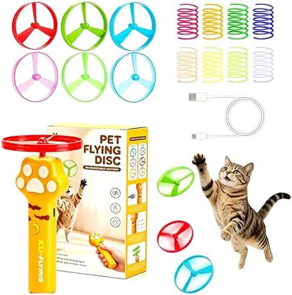 Cat Dog Launcher Toy, Rechargeable Interactive Pet Toy with LED Lights Cat Fetch Toys with 6 Flying Spinner Discs, 8pcs Cat Spring Toy, Adjustable Launch Control for Hunting Indoor Outdoor by Unknown